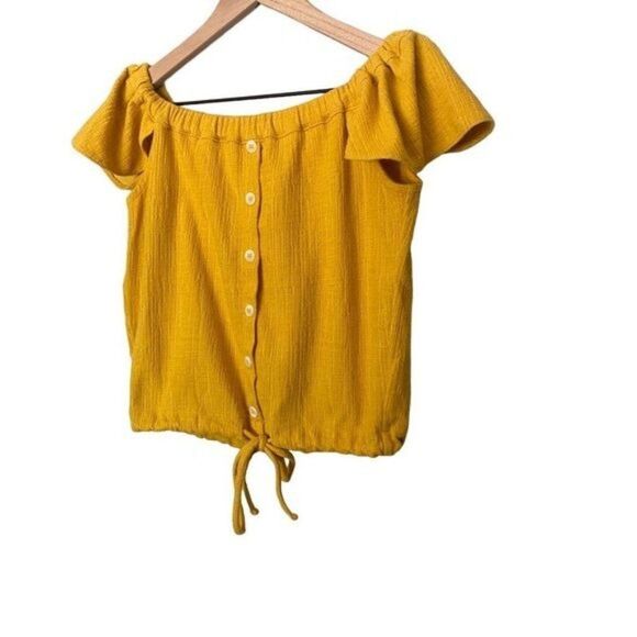 Madewell Texture & Thread XS Extra Small Mustard Yellow Cropped Crop Top Shirt - Picture 2 of 10